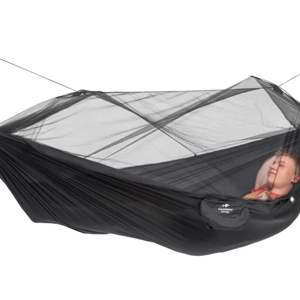 Sääsevõrguga matkavõrkkiik 275 × 140 cm, 500 g – sääsevõrguga valgel taustal