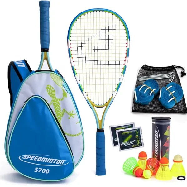 Speedminton S700 komplekt: seljakott, kaks reketit, pallid ja väljaku rihm